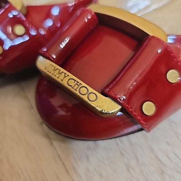 Jimmy Choo Flat Pumps Size 34.5 Red Burgundy Enamel Casual Shoes - Picture 2 of 11